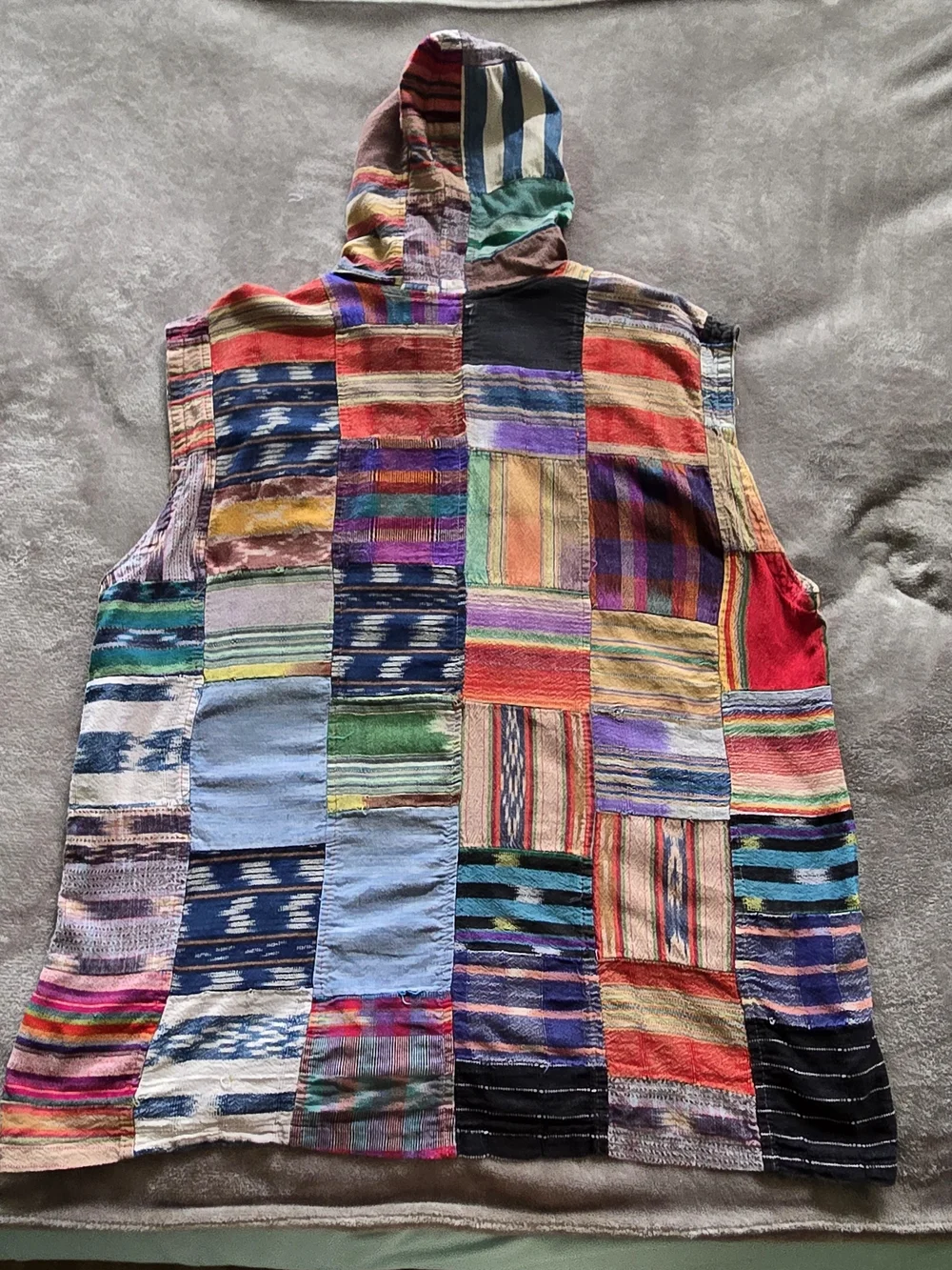 Patchwork Hooded Button Front Vest - Multicolor